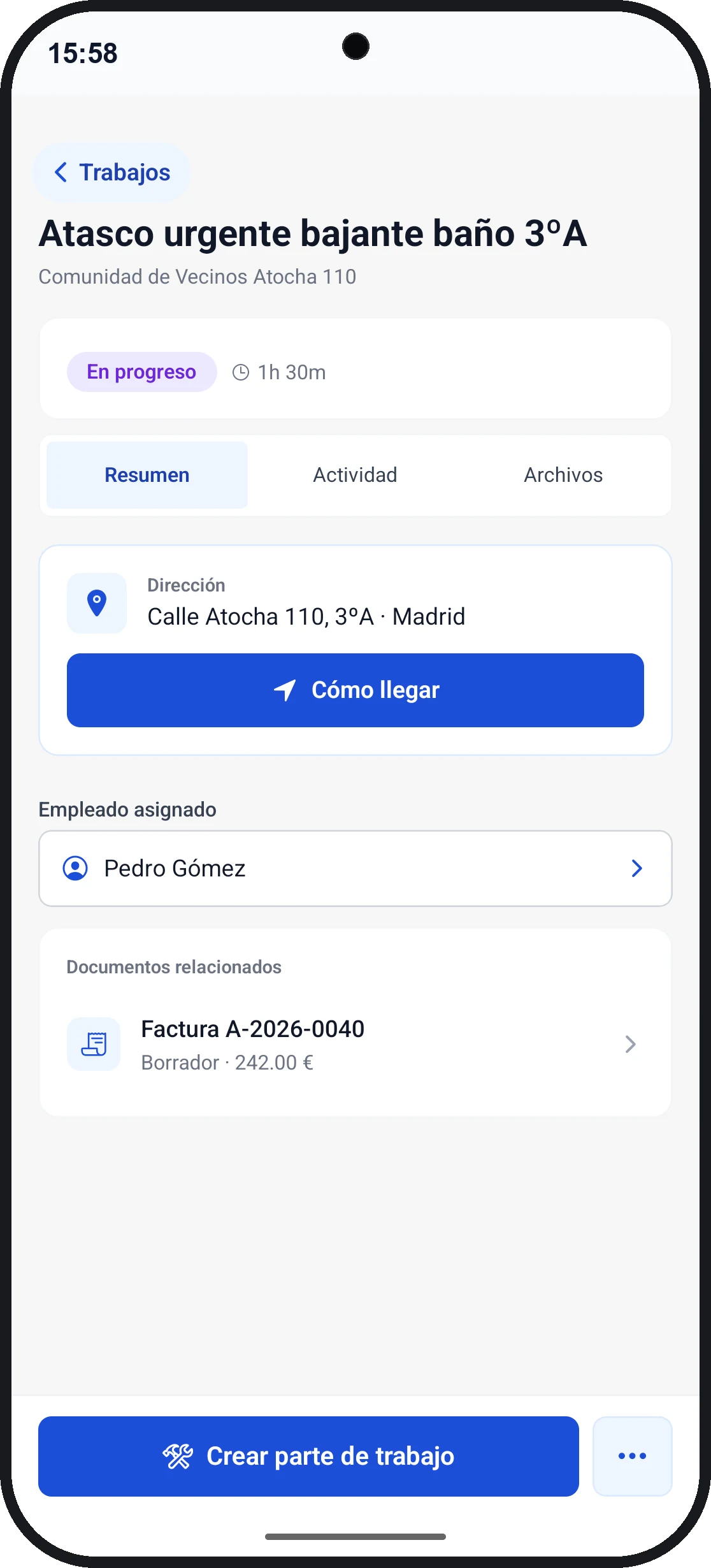 Detalle de un trabajo en curso